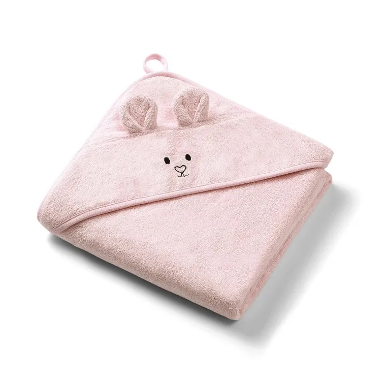 BabyOno, okrycie kąpielowe bambusowe z kapturkiem, różowe, 100-100 cm