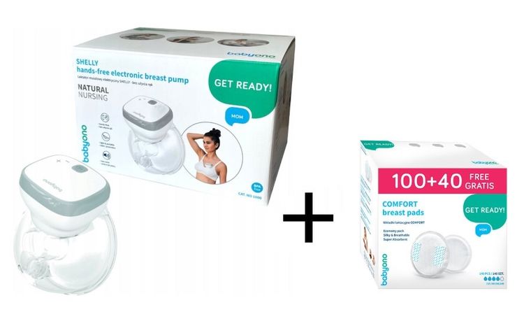 BabyOno, Shelly, laktator elektryczny muszlowy, + Comfort, wkładki laktacyjne, 140 szt.