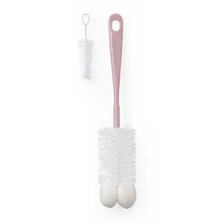 BabyOno, szczotka do butelek i smoczków z gąbką i mini szczoteczką, różowy
