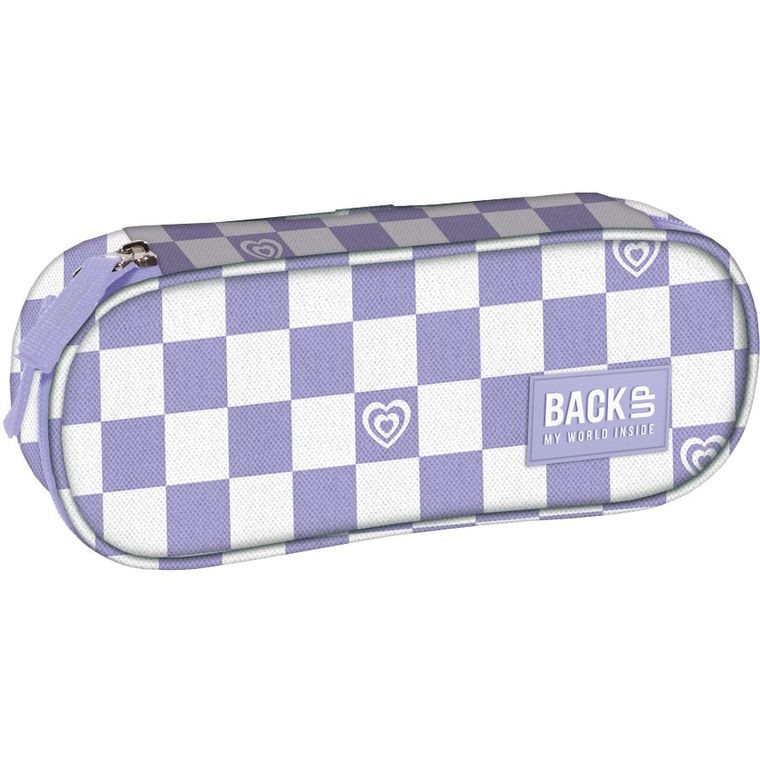 BackUp, piórnik, owalny, Szachownica Fiolet