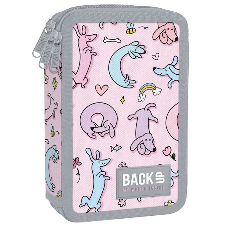 BackUp, piórnik rozkładany, potrójny, z wyposażeniem, Cute Dogs