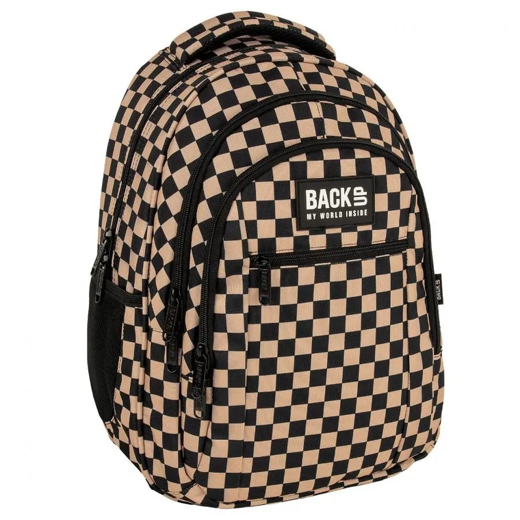 BackUp, plecak szkolny, 3-komorowy, Szachownica beż