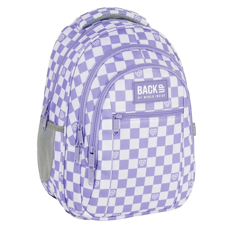 BackUp, plecak szkolny, 3-komorowy, Szachownica Fiolet