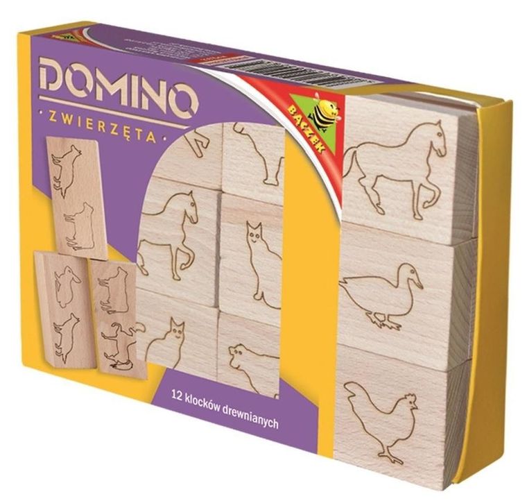 Baczek, Domino drewniane, zwierzęta, gra logiczna