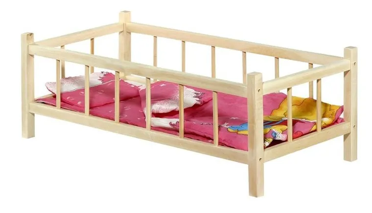 Bączek, duże łóżeczko dla lalek z pościelą