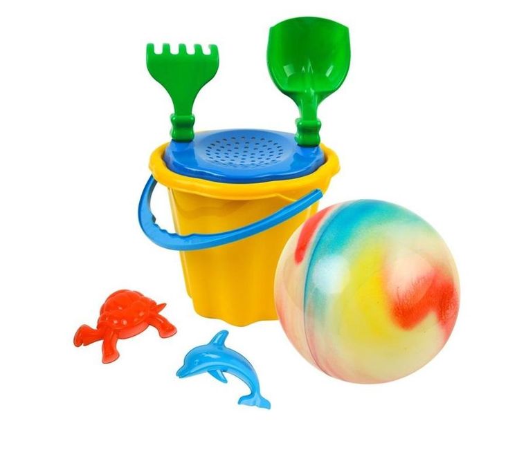 Baczek, wiaderko do piasku z piłką i akcesoriami