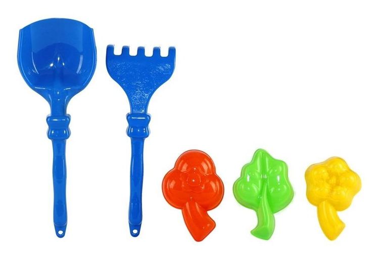 Baczek, zestaw do piasku, łopatka, grabki, foremki