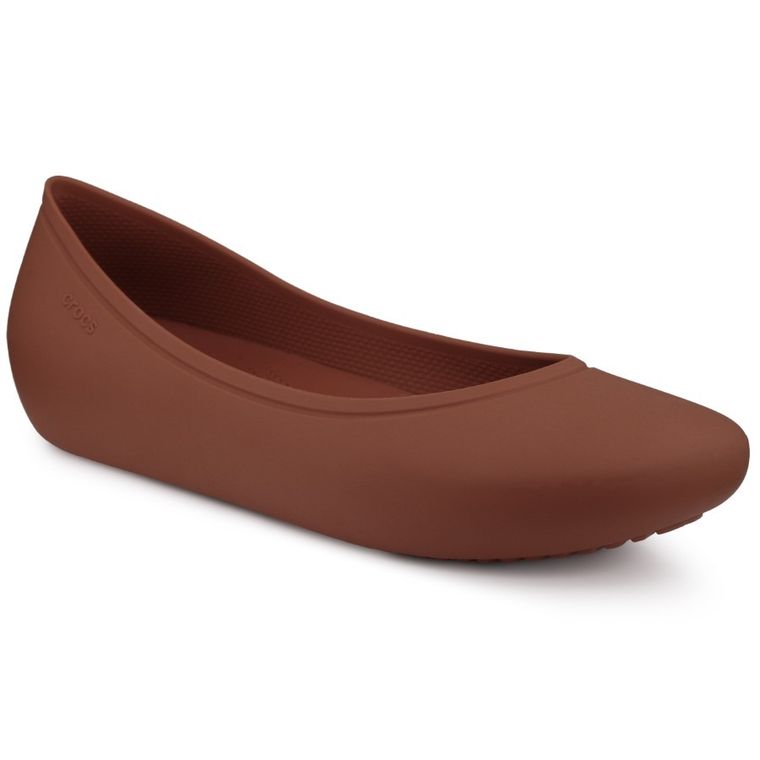 Baleriny damskie, brązowe, Crocs Brooklyn Flat Spice
