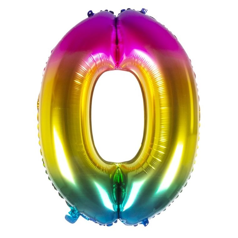 Balon foliowy, cyferka 0, tęczowy