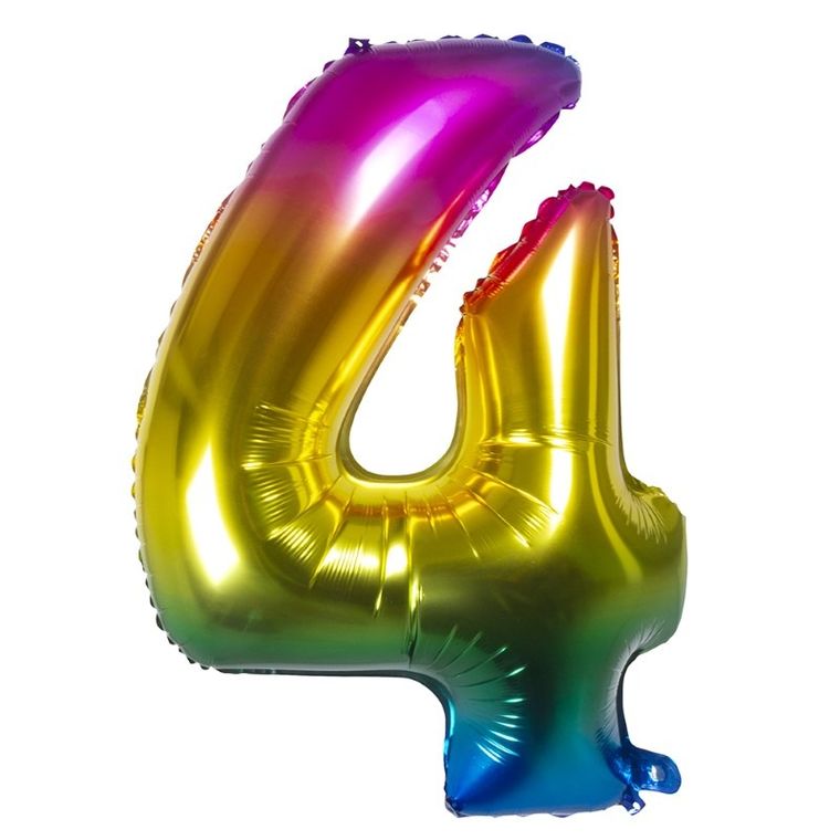 Balon foliowy, cyferka 4, tęczowy