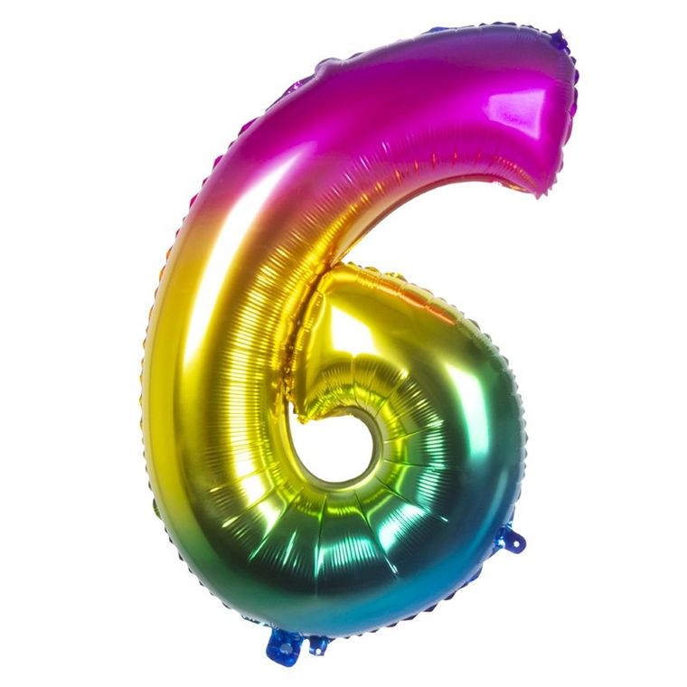 Balon foliowy, cyferka 6, tęczowy