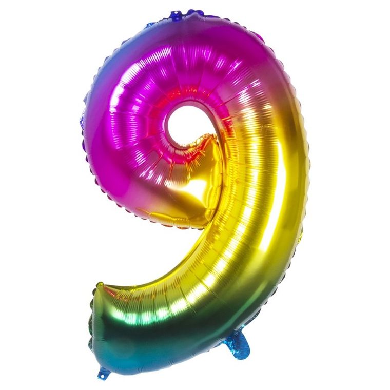Balon foliowy, cyferka 9, tęczowy