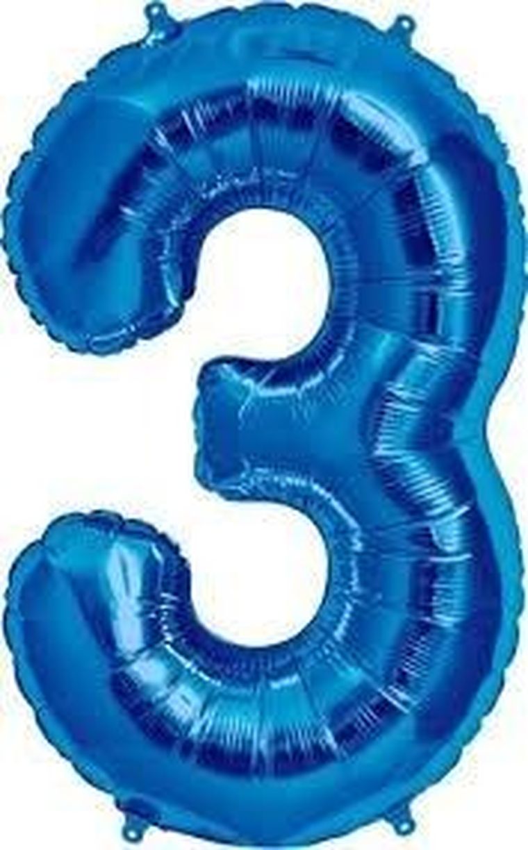 Balon foliowy, cyfra 3, niebieski, 86 cm