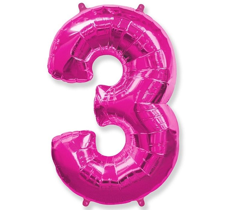Balon foliowy, cyfra 3, różowy, 86 cm
