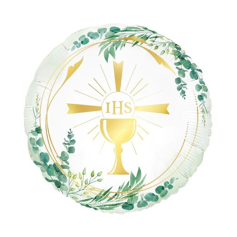 Balon foliowy, komunia IHS, złoty, 45 cm