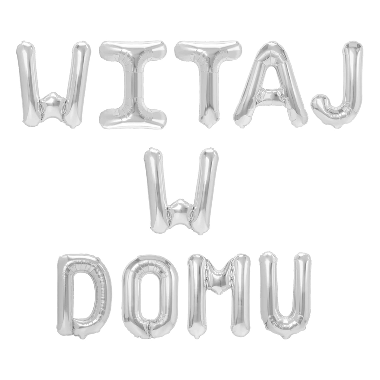 Balony Foliowe, napis Witaj w domu, 40 cm, srebrny
