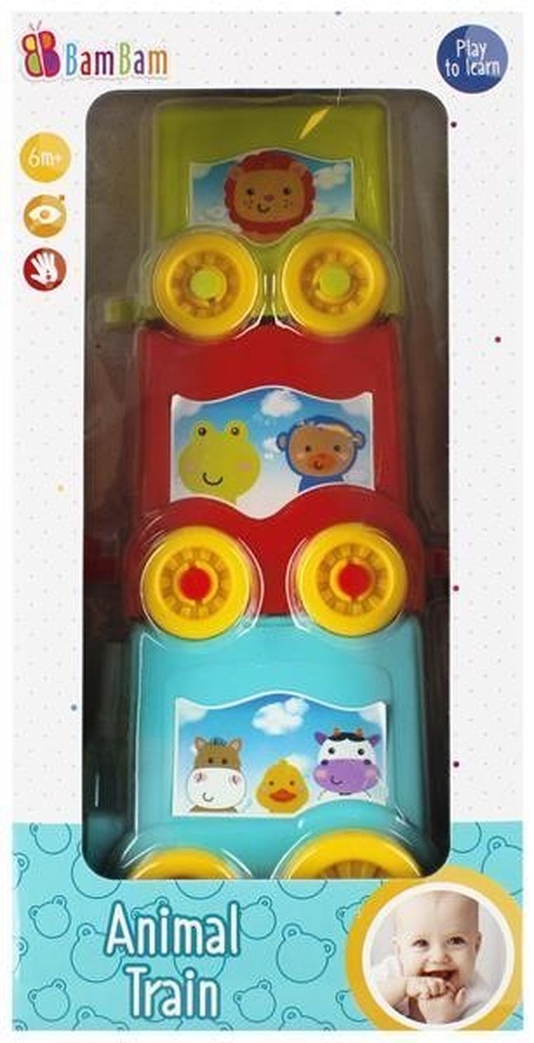 Bam Bam, kolejka edukacyjna, zabawka niemowlęca, zwierzaczki