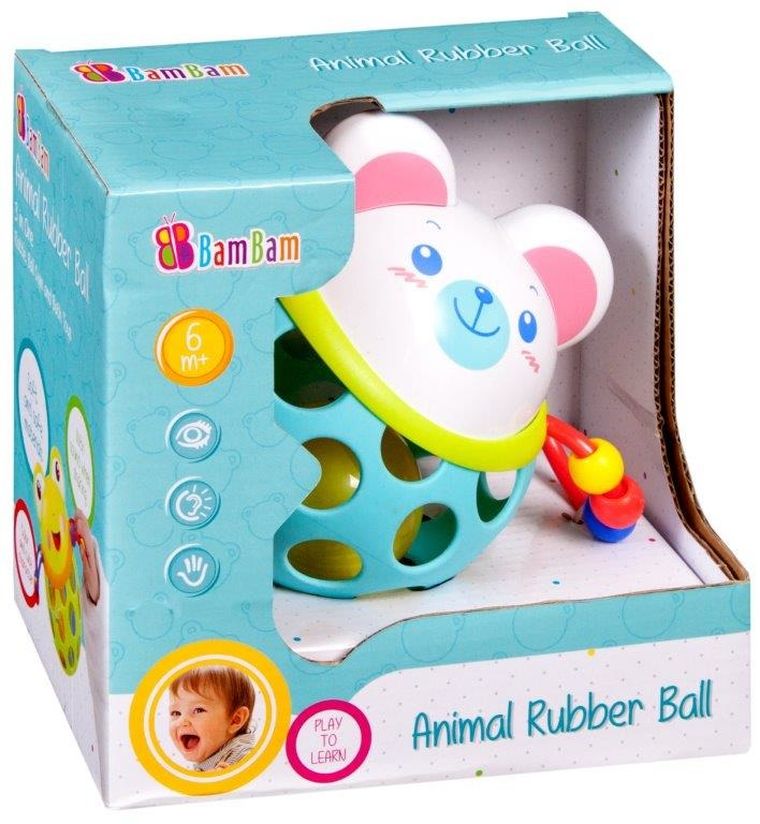 BamBam, miś, gumowa kula z grzechotką