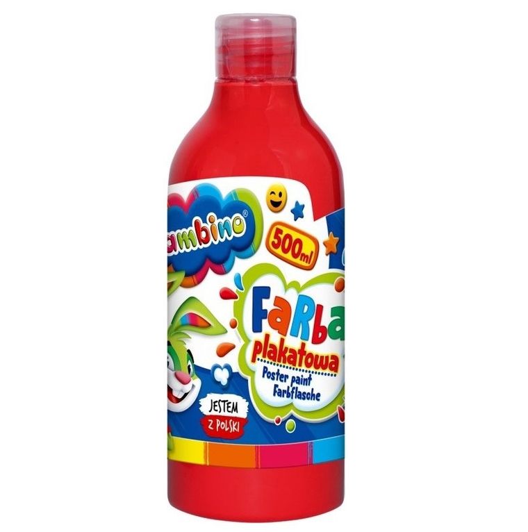 Bambino, farba plakatowa, butelka, czerwona, 500 ml