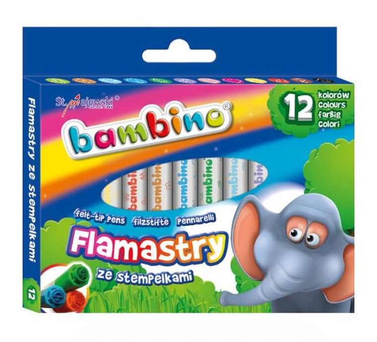 Bambino, flamastry ze stempelkami, 12 kolorów