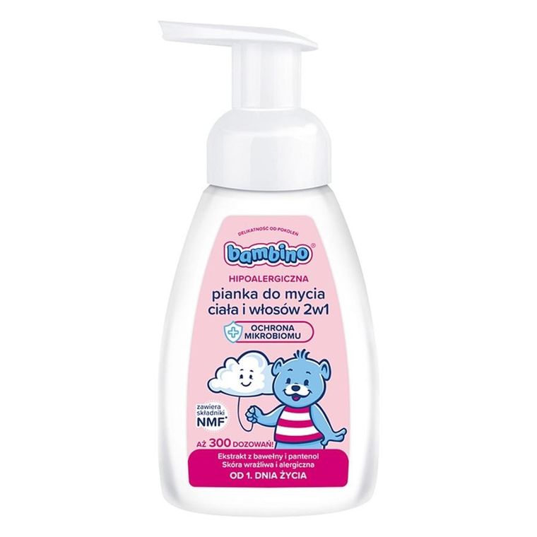 Bambino, hipoalergiczna pianka do mycia ciała i włosów 2w1, 250 ml