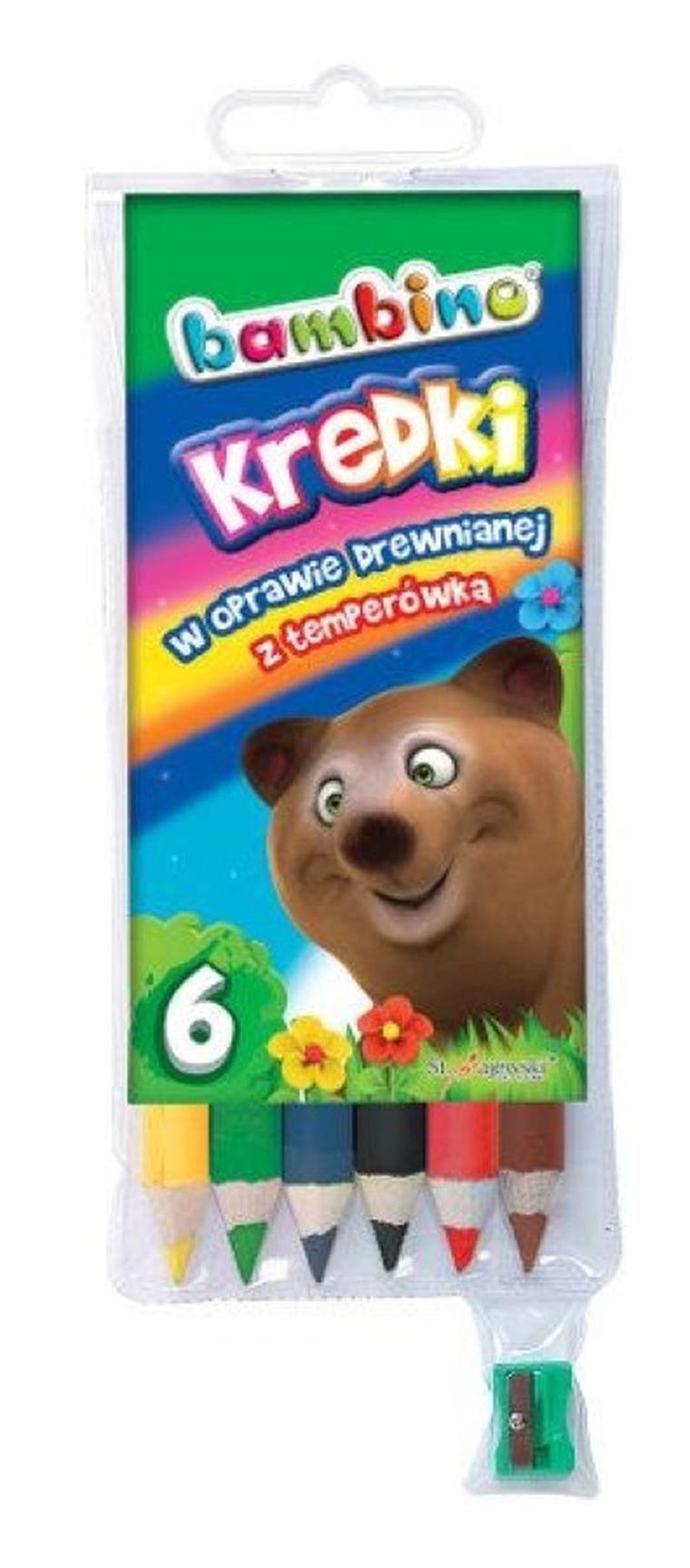 Bambino, kredki drewniane, temperówka, 6 kolorów