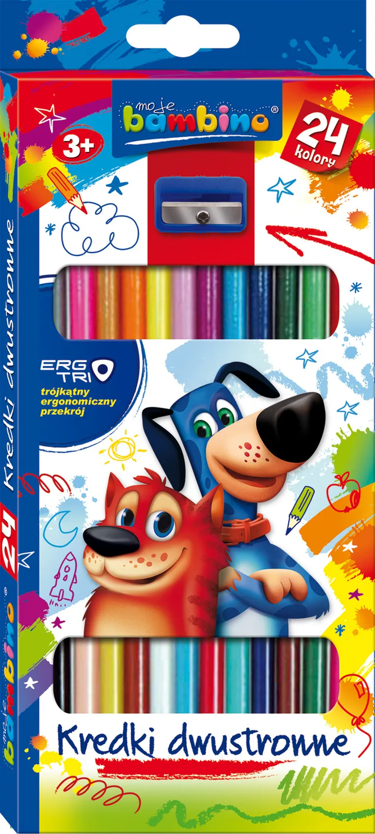 Bambino, kredki ołówkowe dwustronne trójkątne, 24 kolory, 12 szt.
