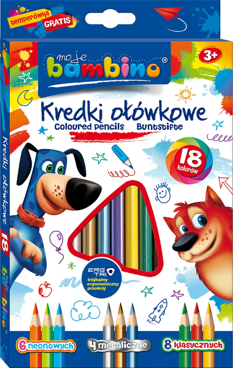 Bambino, kredki ołówkowe z temperówką, 18 kolorów