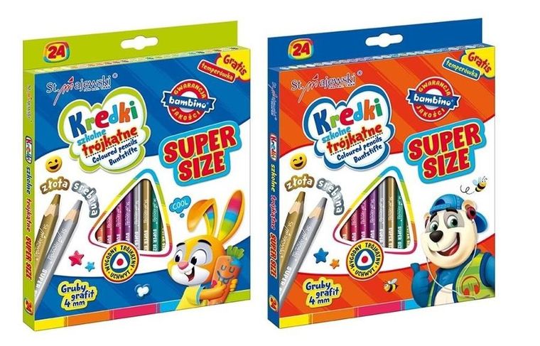 Bambino, kredki trójkątne + temperówka, Super Size, 24 kolory