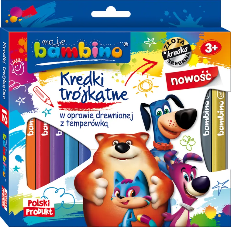 Bambino, kredki trójkątne z temperówką, 12 kolorów