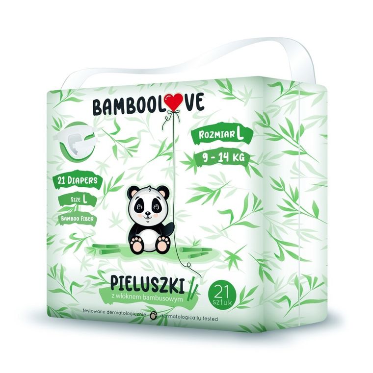 BambooLove, pieluszki bambusowe, jednorazowe, rozmiar L, 21 szt.