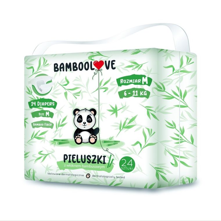 BambooLove, pieluszki bambusowe, jednorazowe, rozmiar M, 24 szt.