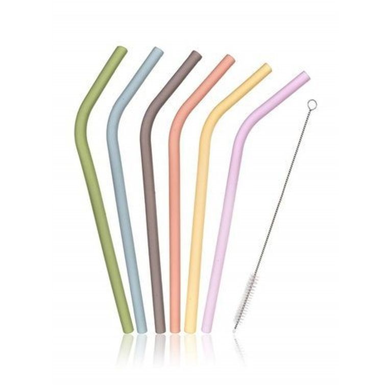 Banquet, zestaw słomek silikonowych, szczotka, 6+1 szt.