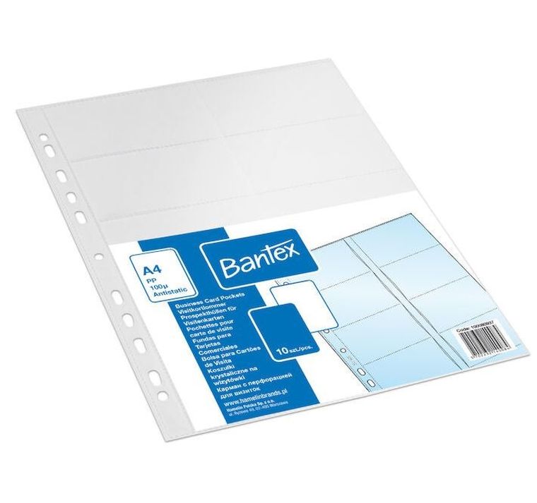 Bantex, koszulka na 20 wizytówek, A4, PP, 100MIC. 10 szt.
