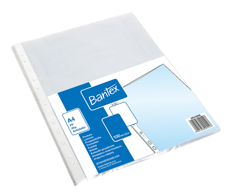 Bantex, koszulki groszkowe A4, 40 mic, polipropylenowe, bezbarwne, 100 szt.