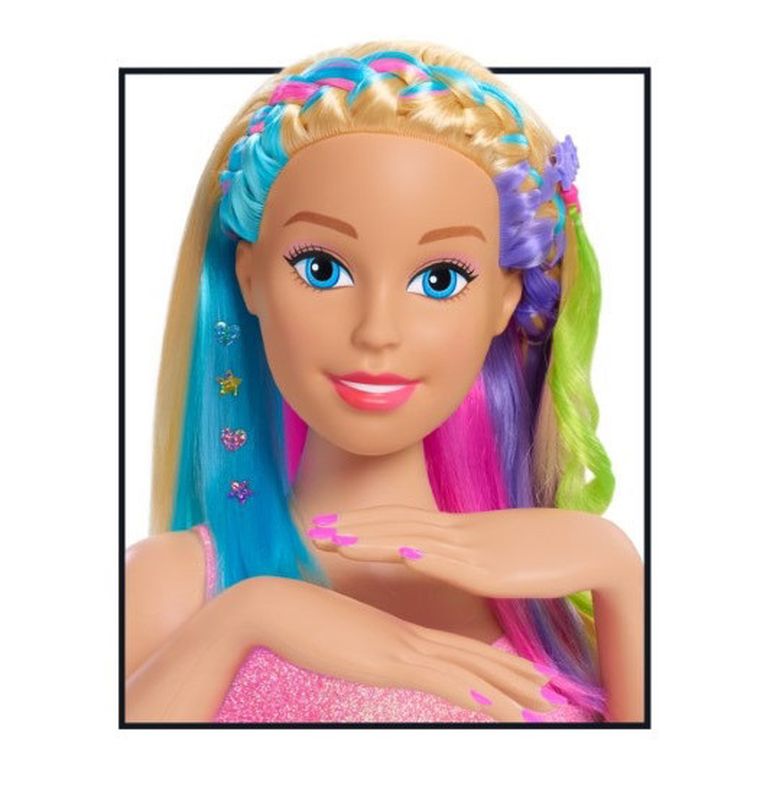 Barbie, głowa do stylizacji, tęczowe włosy