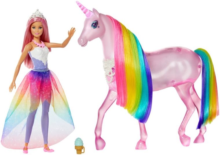 Barbie, Jednorożec Magia świateł, zestaw z lalką, światło i dźwięk