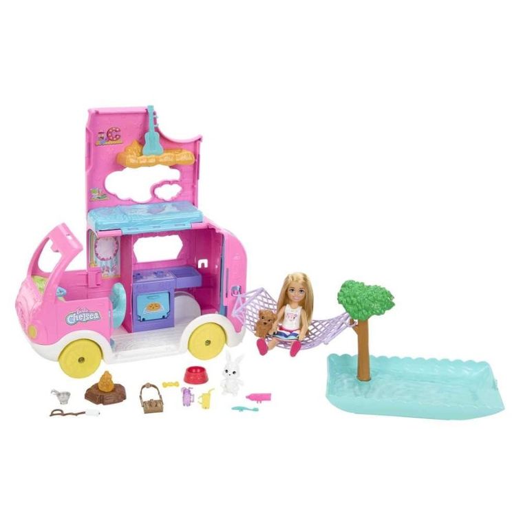 Barbie, Kamper Chelsea, zestaw z lalką i akcesoriami