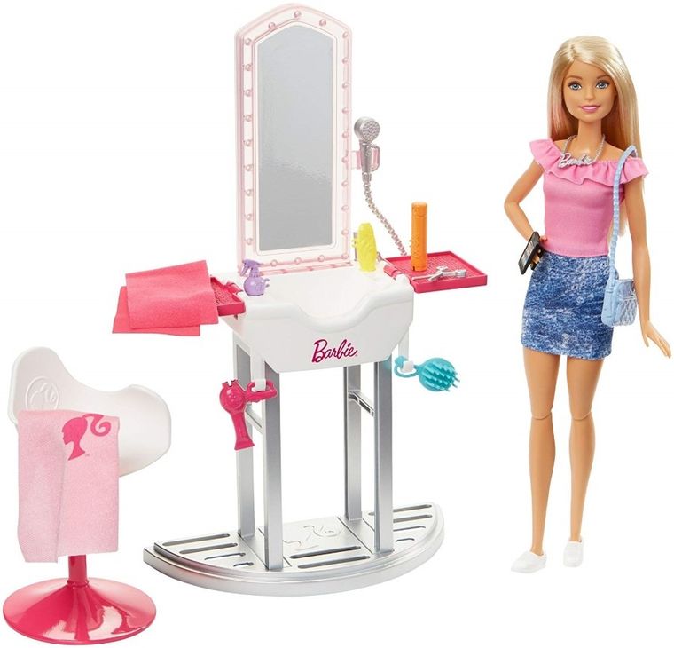 Barbie, Salon fryzjerski, zestaw z lalką i akcesoriami