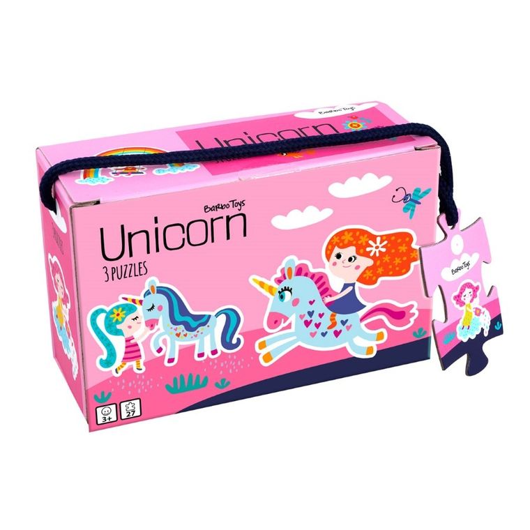 Barbo Toys, Little Bright Ones, Jednorożec, moje pierwsze puzzle, 3 układanki