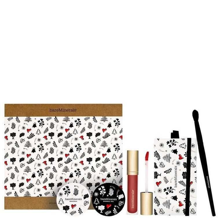 bareMinerals, Holiday Clean Makeup, zestaw, Original Loose Mineral Foundation, 8g + Mineral Veil Finishing Powder, 9g + Cheek and Eye Palette, 7g + Gen Nude Creamier Lipgloss, 4 ml + Multi-Functional Eye Brush