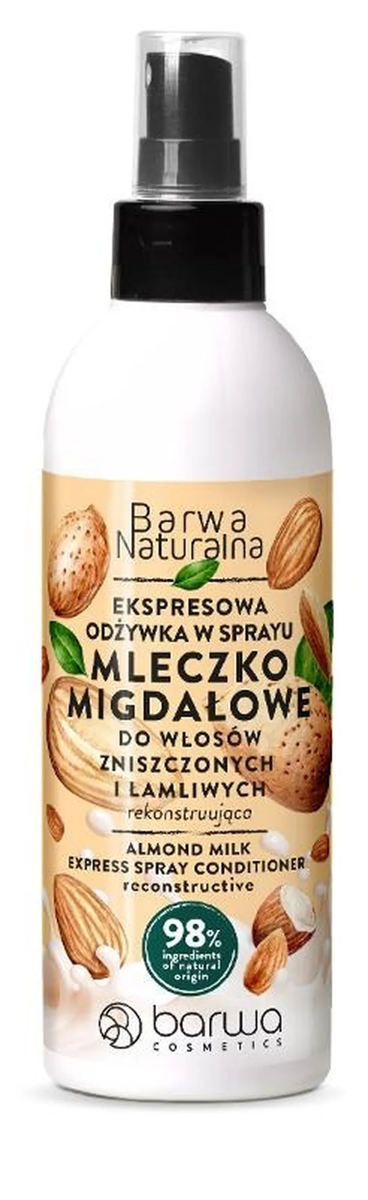 Barwa Cosmetics, Barwa naturalna, mleczko migdałowe ekspresowa odżywka w sprayu do włosów zniszczonych i łamliwych, 200 ml