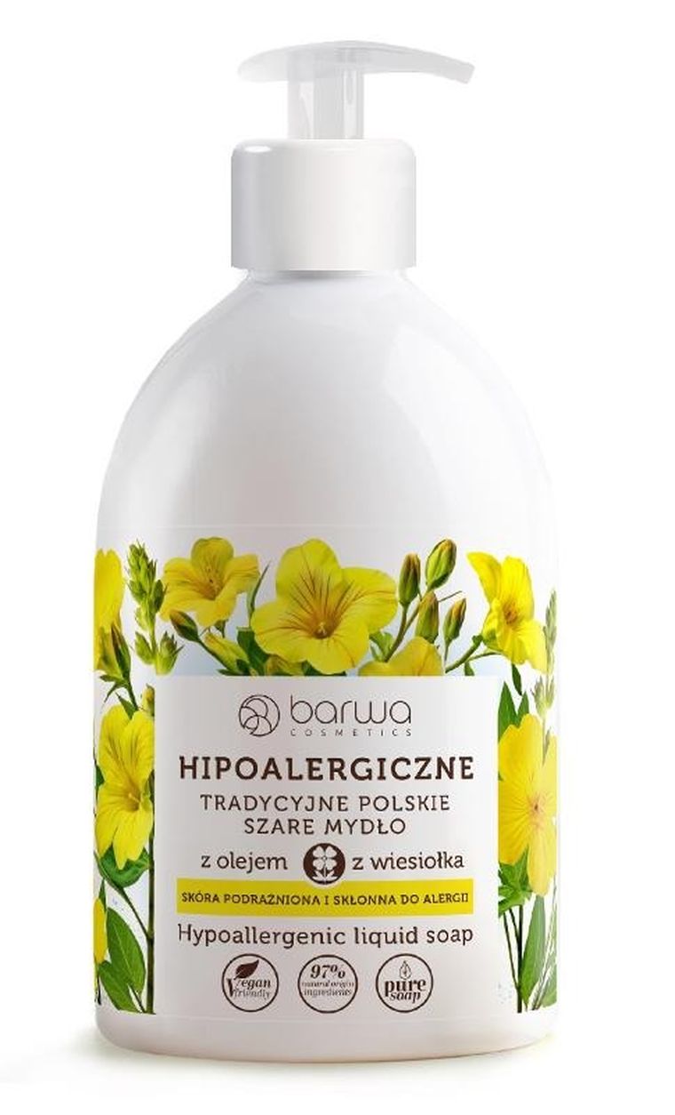 Barwa, Wiesiołek, szare mydło w płynie do skóry delikatnej, 500 ml