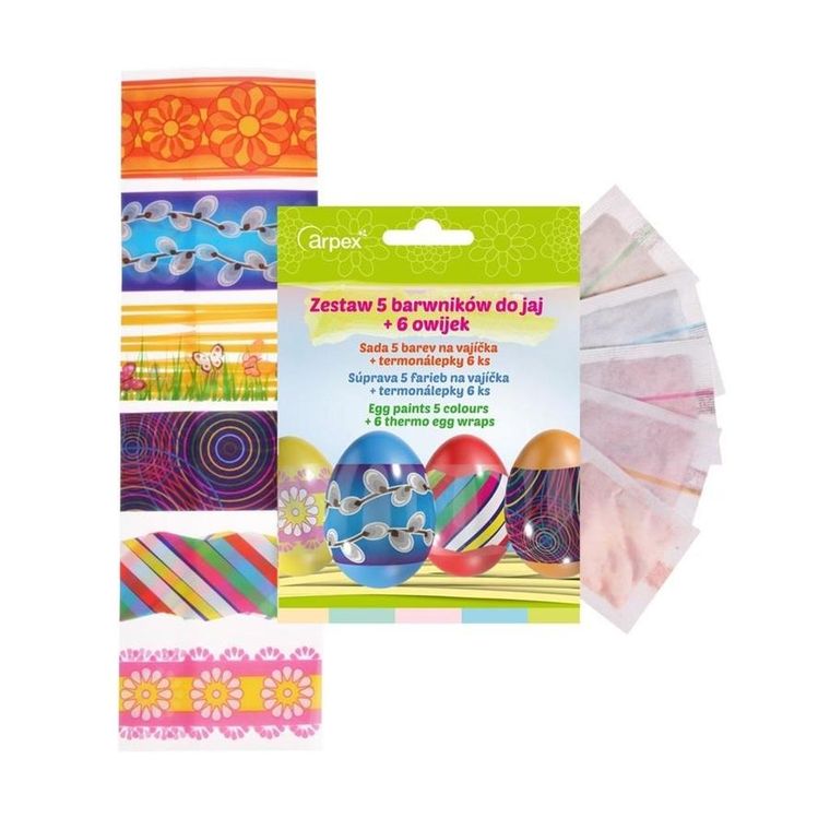 Barwniki do jaj, 5 kolorów + owijki, 6 szt.