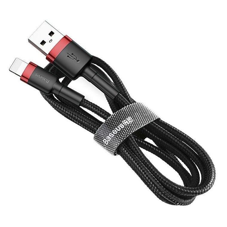 Baseus, kabel, CALKLF-C19, lightning M, USB 2.0 M, 2m, czarno-czerwony
