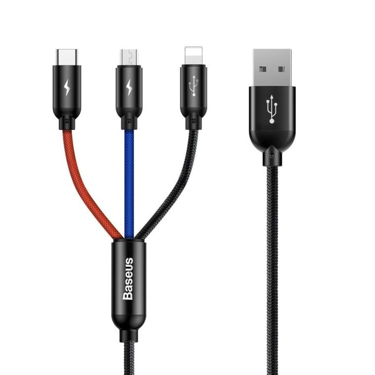 Baseus, kabel, USB 3W1, USB-C, lightning, micro, 3A