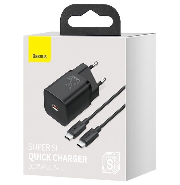 Baseus, ładowarka sieciowa z kablem USB-c do USB-c Tzccsup-l01 Super Si 1c 25w, czarna