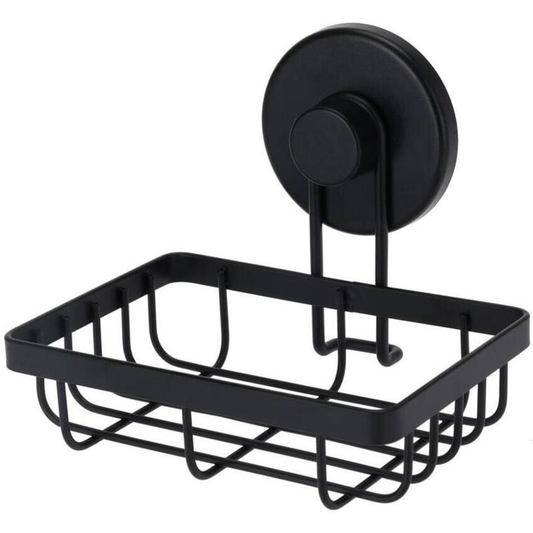 Bathroom Solutions, koszyk łazienkowy na mydło w kostce, na przyssawki, czarny, 13,4-11,5-11,5 cm
