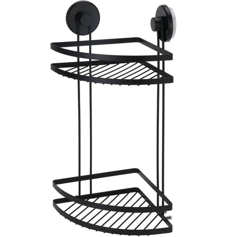 Bathroom Solutions, półka łazienkowa pod prysznic, dwa poziomy na przyssawki, czarna, 25-18-37 cm
