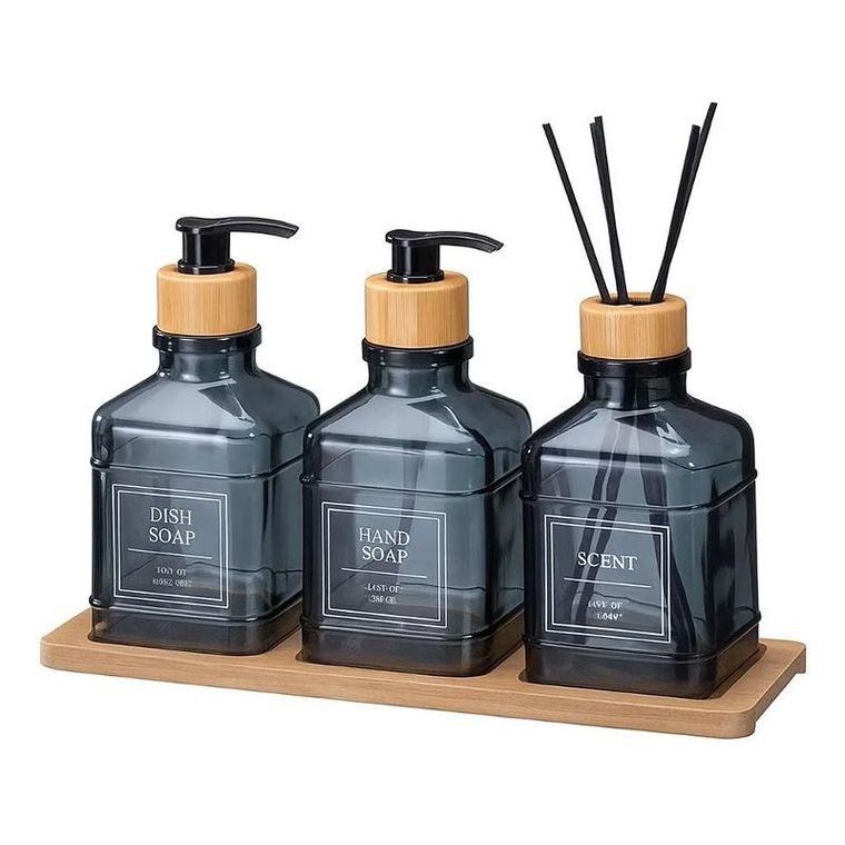 Bathroom Solutions, Ren, zestaw łazienkowy ze szklanym dyfuzorem i tacą bambusową